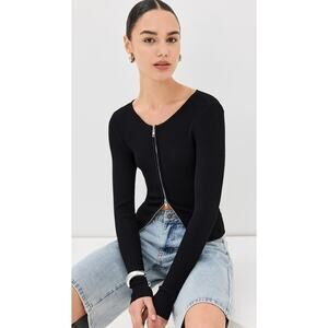 Good American Virgo Rib Zip Front Sweater Size Small New with Tags